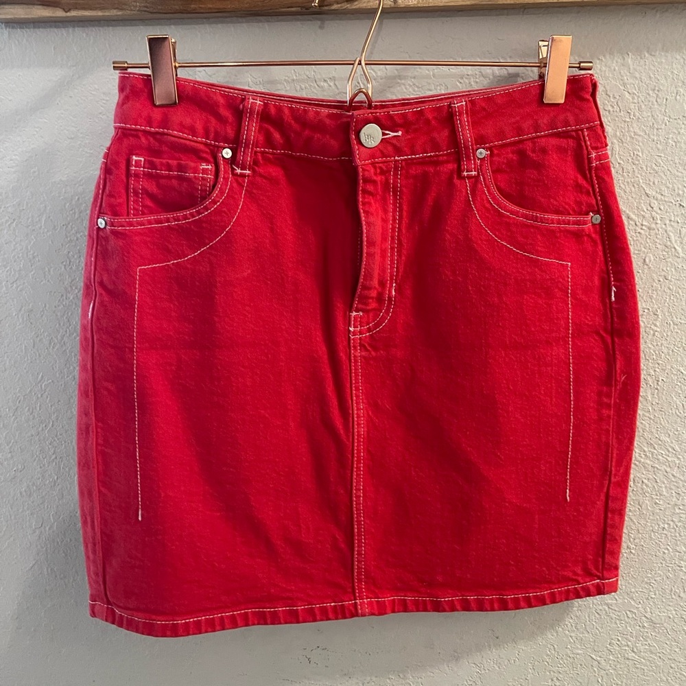 Kendall & Kylie Red Denim Mini Skirt